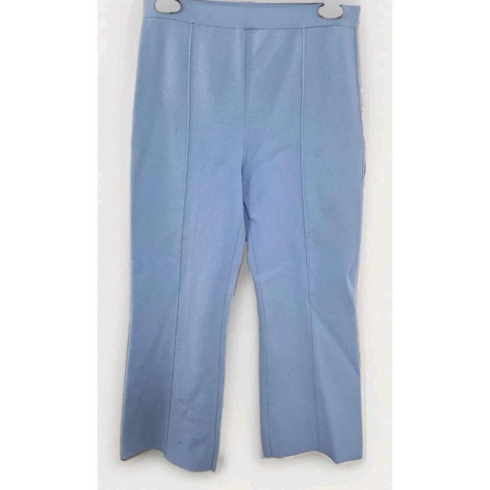 Theory Womens Light Blue Pintuck Knit Cropped Flare Pants Size Small